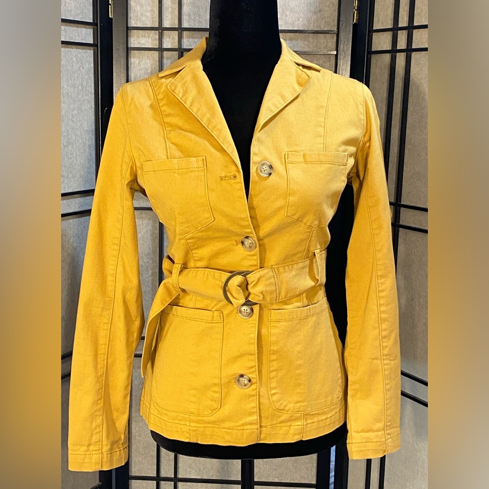 Urban Outfitters Womens Sz XS Mustard Yellow Utility Trench Coat slight stretch